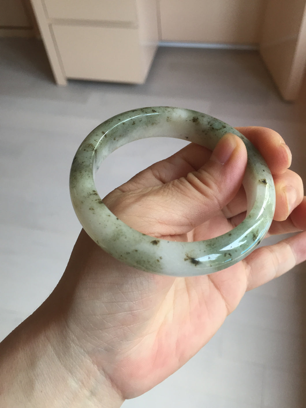 56.4mm Certificated dark green/black/white with floating seaweed jadeite jade bangle BP21-4072