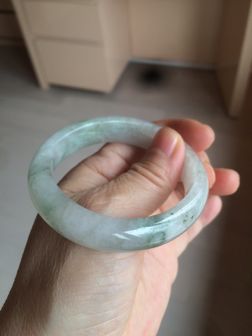 51.5mm certified 100% natural Type A light green/white oval jadeite jade bangle AZ124-2782
