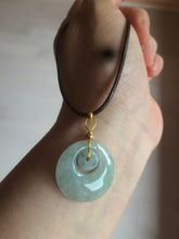 Load image into Gallery viewer, Type A 100% Natural icy light green Jadeite Jade safety Guardian ring Pendant (子母扣) AQ64

