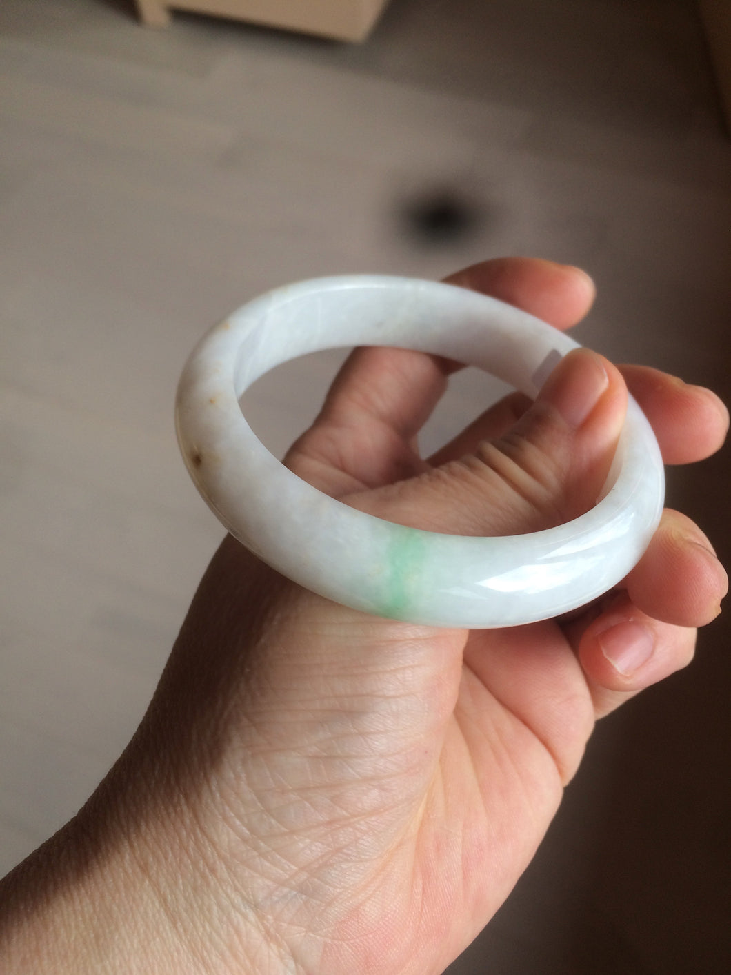 57.8mm certified  100% natural sunny green/white jadeite jade bangle BF42-1471