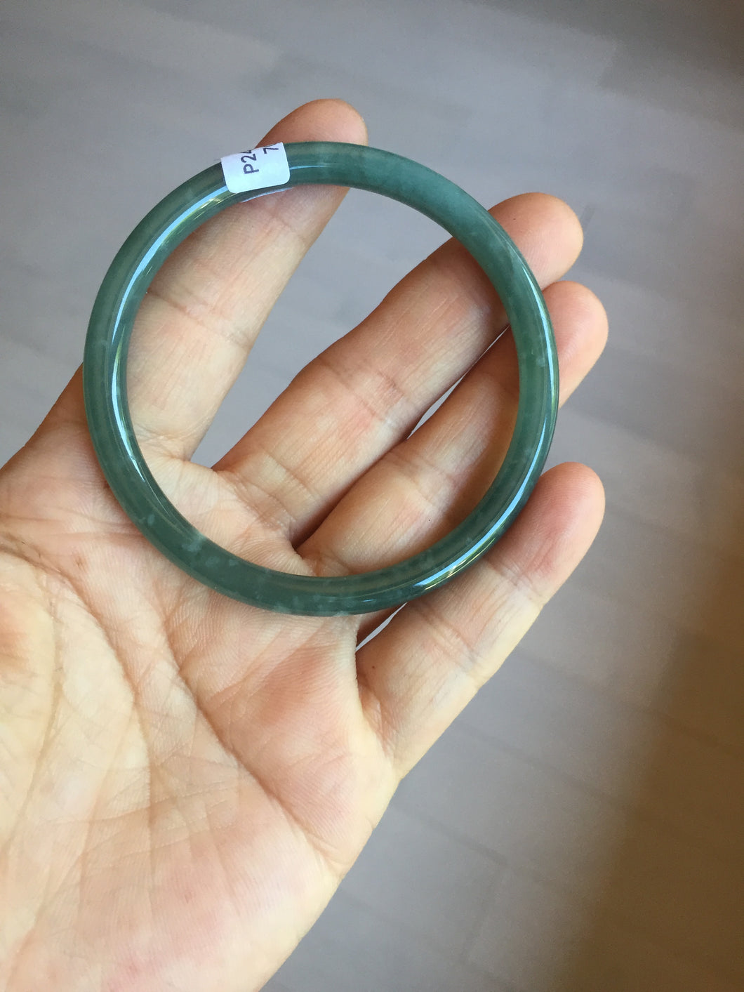 54.5mm Certified Type A 100% Natural icy watery deep sea dark green/blue/gray/black Guatemala slim round cut Jadeite bangle PC84-7031