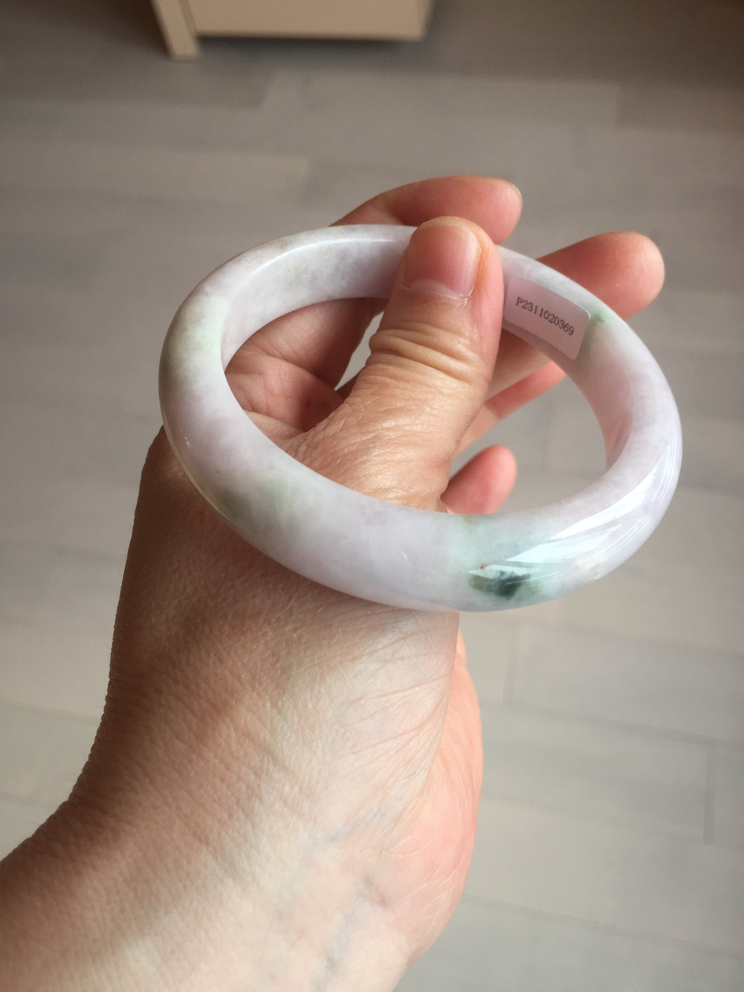 57.5mm Certified Type A 100% Natural sunny green/white/purple Jadeite Jade bangle BL5-0369