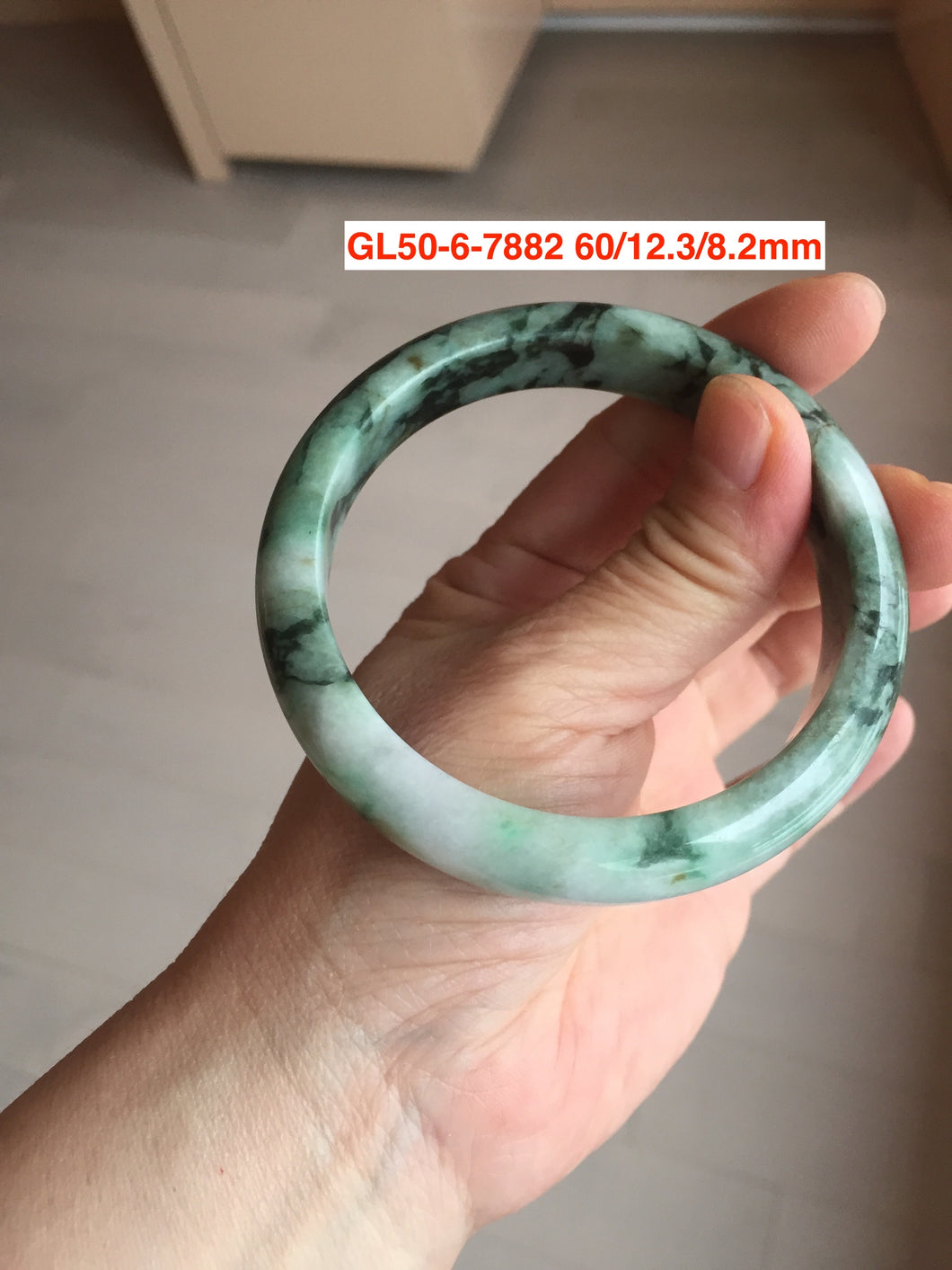 54-63mm certified Type A 100% Natural dark green/white/black jungle camouflage color Jadeite Jade bangle group with defects GL50