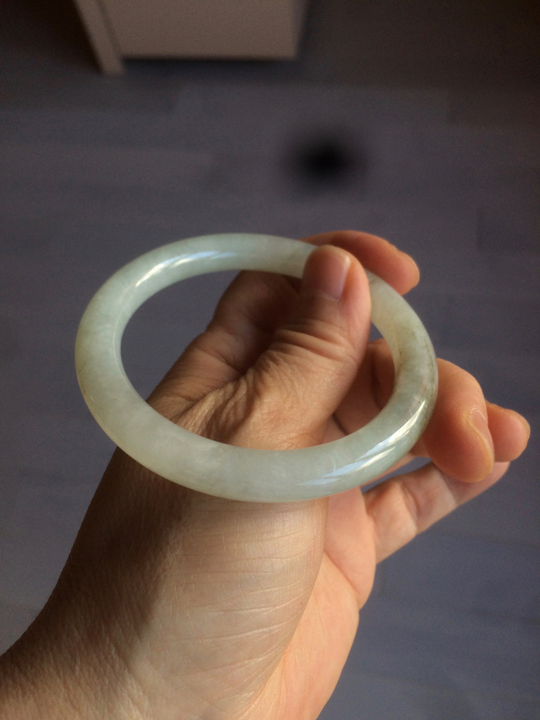 55mm Certified type A 100% Natural icy watery light green/white round cut Jadeite bangle BG72-0420