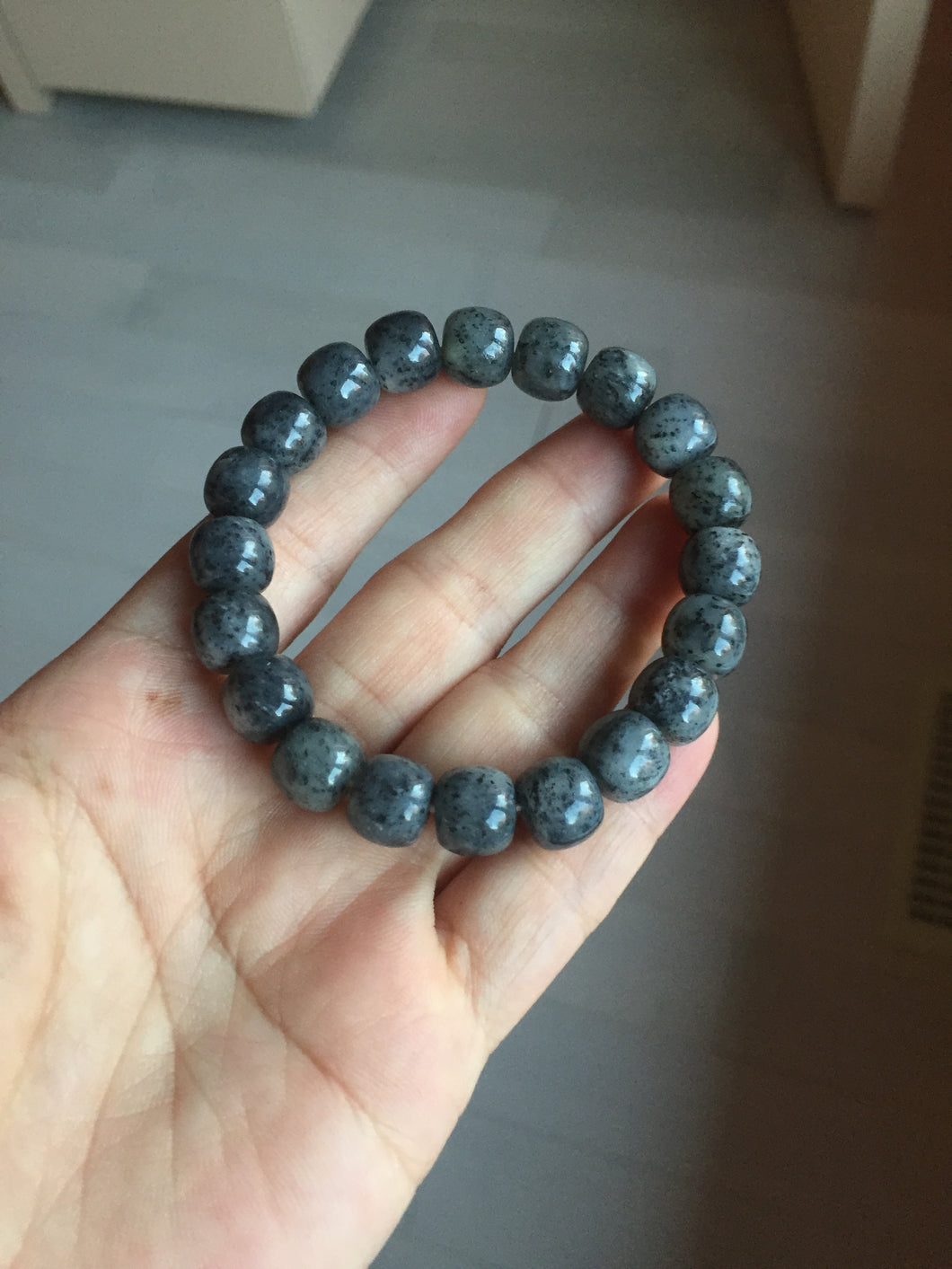 9/10mm 100% Natural black sesame paste(芝麻糊青花) vintage style nephrite Jade bead bracelet HN30