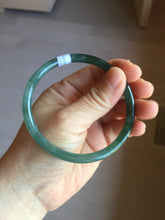 Load image into Gallery viewer, 60mm Certified Type A 100% Natural icy watery deep sea dark green/blue/gray/black Guatemala slim round cut Jadeite bangle PB150-1476
