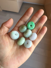 Load image into Gallery viewer, 17-19 mm Type A 100% Natural Sunny green/light green/white/purple Jadeite Jade Safety Guardian Button donuts Pendant group PB120
