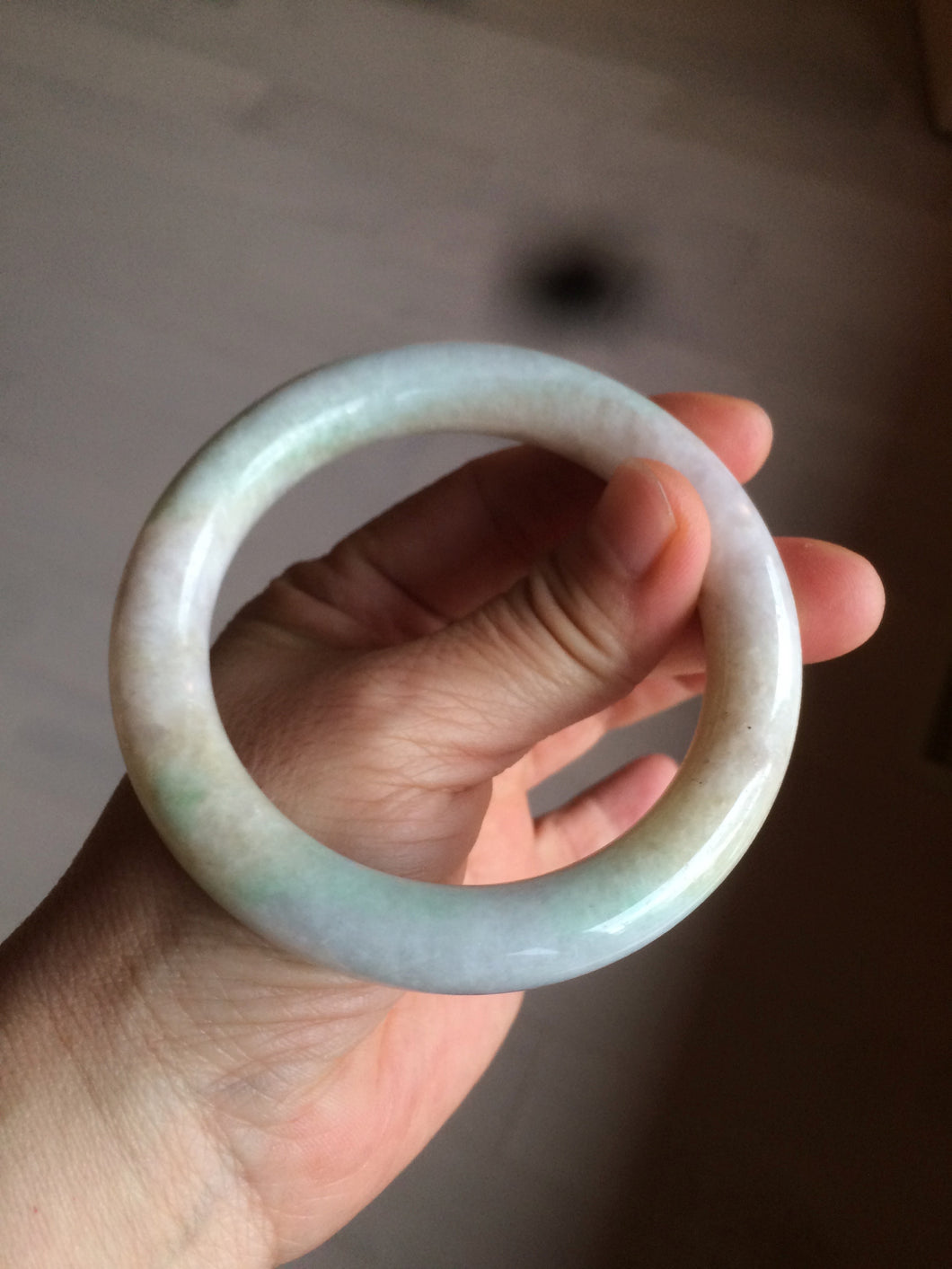 57.8mm certified 100% natural type A light sunny green/purple/yellow chubby round cut jadeite jade bangle BF36- 9222