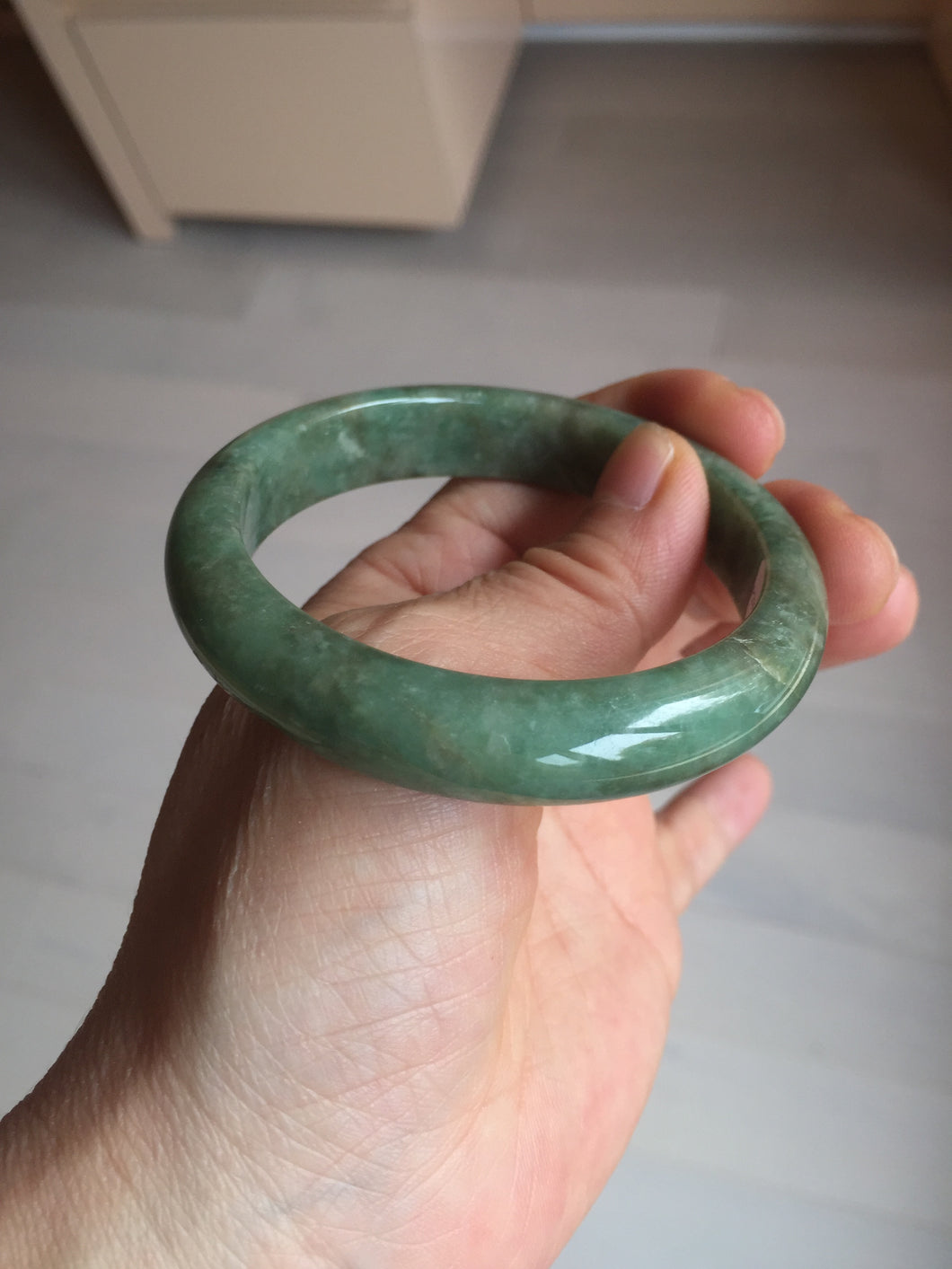 55.5mm Certified Type A 100% Natural  dark green/gray Jadeite Jade bangle D156-5371