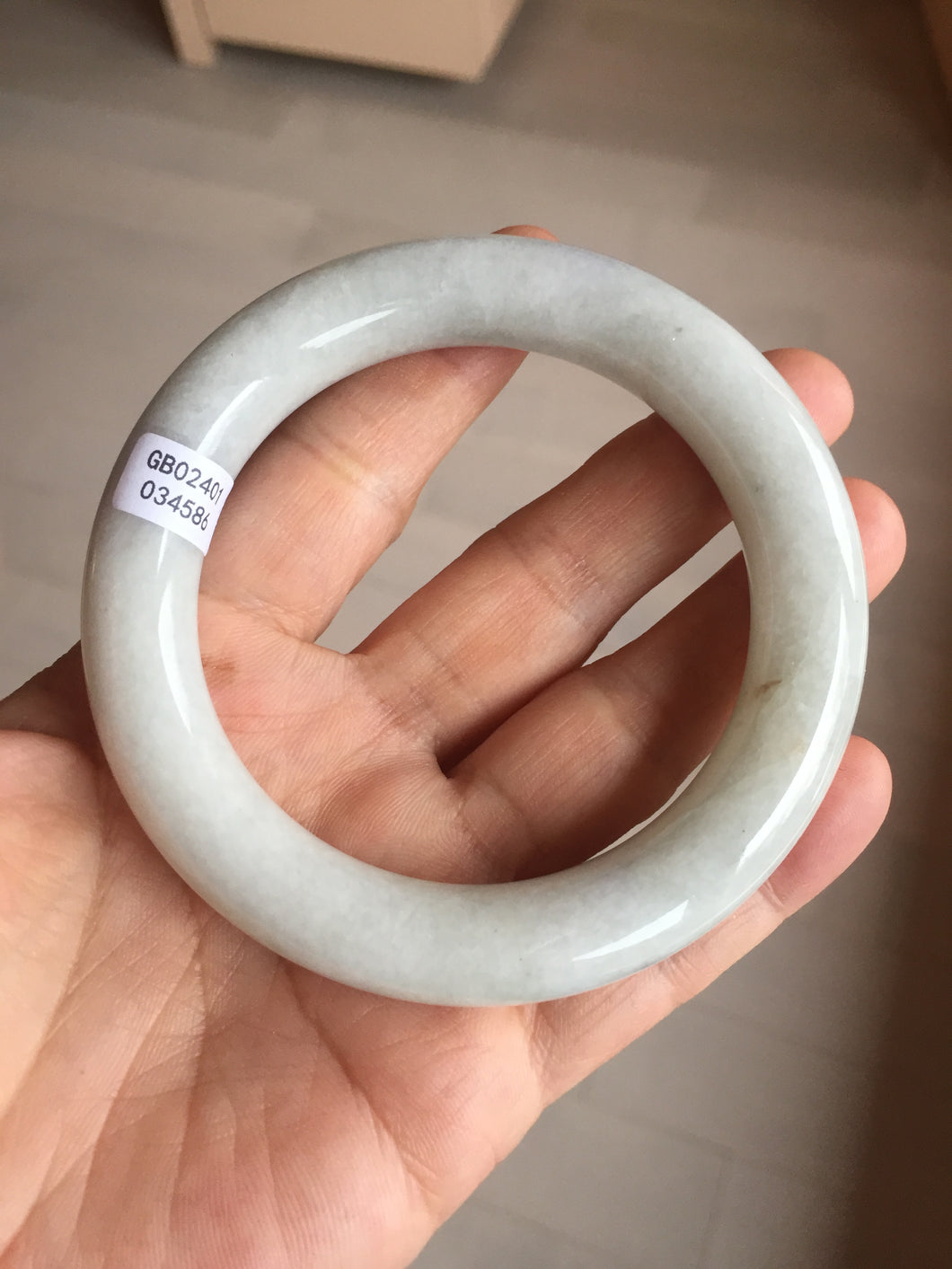 58mm Certified Type A 100% Natural white chubby round cut Jadeite Jade bangle AX124-4586