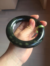 Load image into Gallery viewer, 57.9mm Certified 100% Natural dark green with light green fern frost chubby round cut nephrite Hetian Jade bangle HT102-0801
