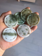 Load image into Gallery viewer, 100% natural type A light green dark green jadeite jade the eight trigrams (Bagua,八卦) pendant group F155
