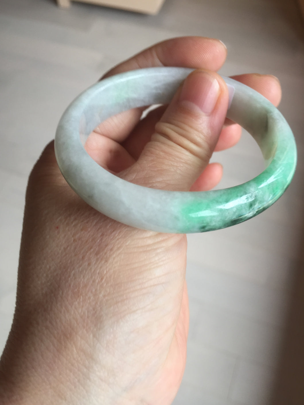 47mm certified 100% natural Type A sunny green white oval jadeite jade bangle BP49-9340