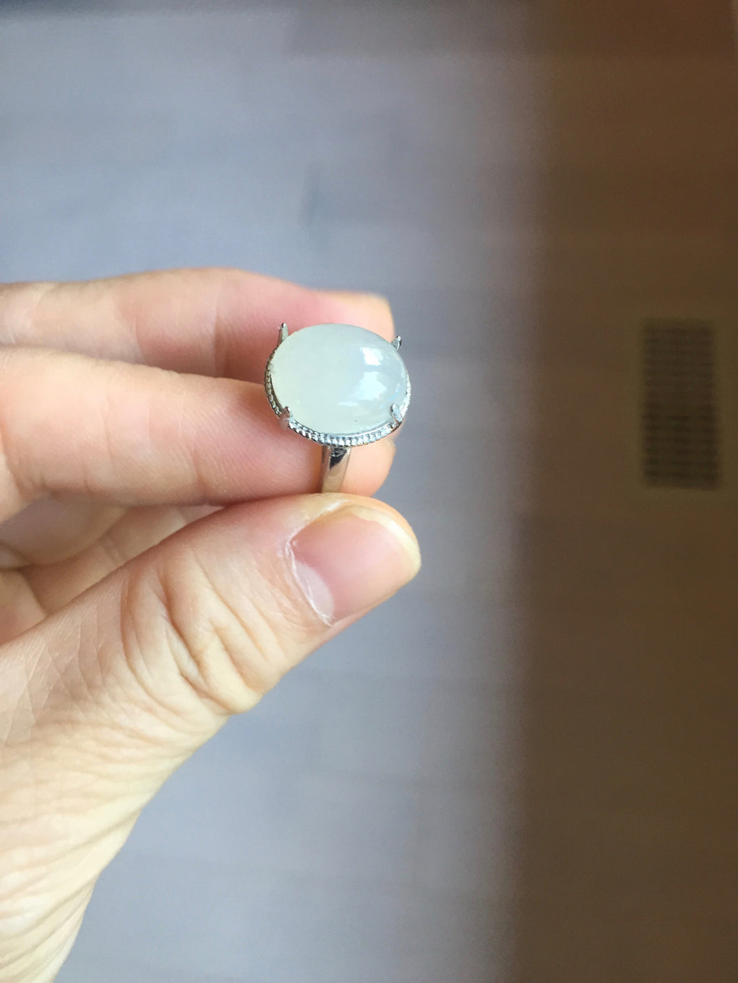 100% natural type A icy watery white four-prong jadeite jade ring PA162