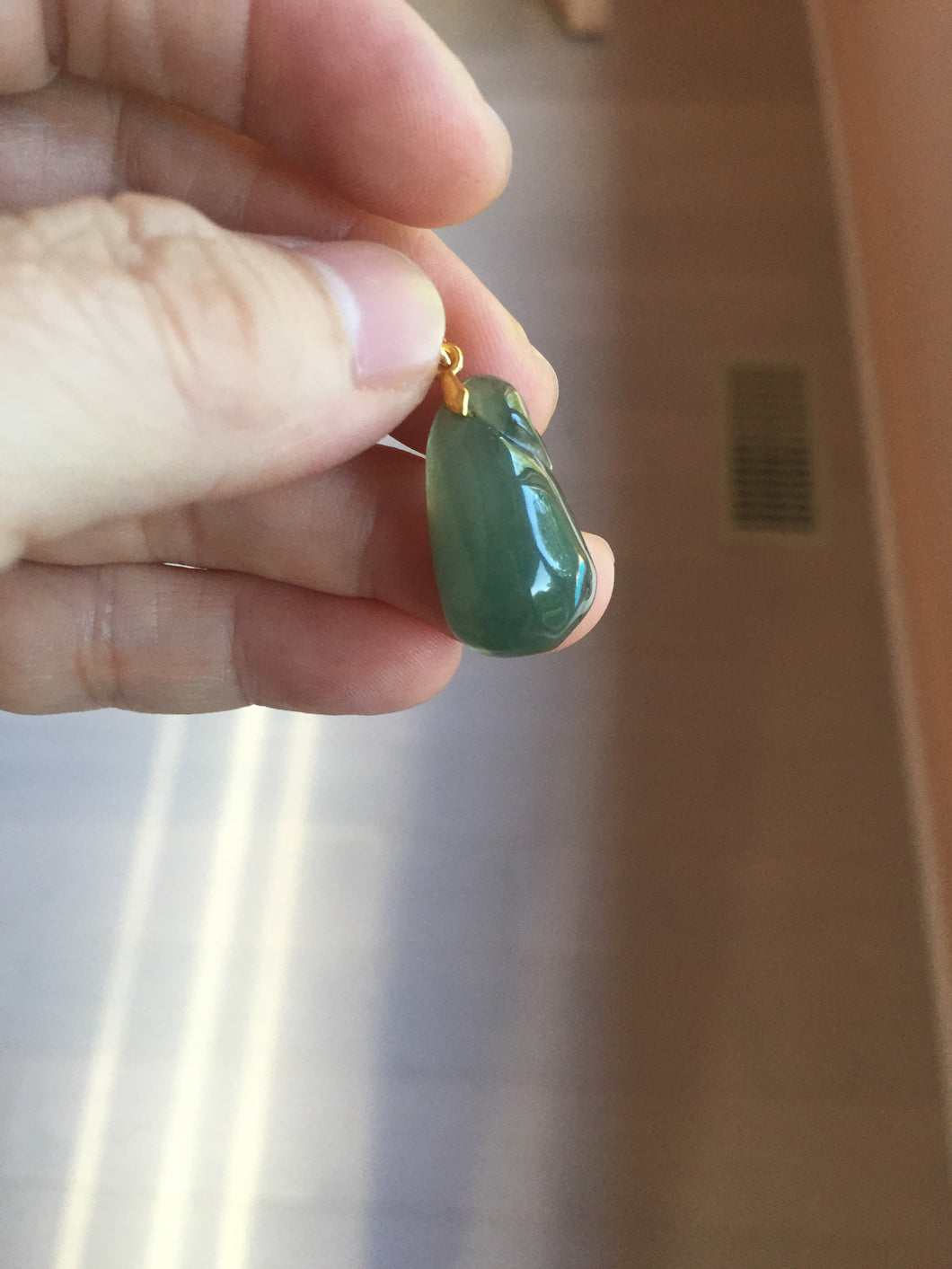 100% Natural type A dark green/black/gary Jadeite Jade belssed melon pendant PC124-5