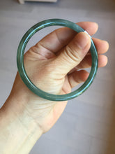 Load image into Gallery viewer, 61.3mm Certified Type A 100% Natural icy watery deep sea dark green/blue/gray/black Guatemala slim round cut Jadeite bangle PC79-3865

