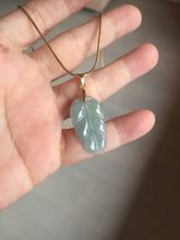 Load image into Gallery viewer, 100% natural type A icy watery light green blue gray Guatemala jadeite leaf pendant PD6
