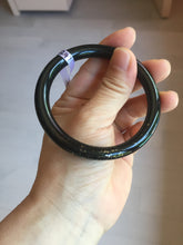Load image into Gallery viewer, 57.4mm 100% Natural dark green/black meteorite Stellar Night sky slim round cut nephrite bangle HT112-8247
