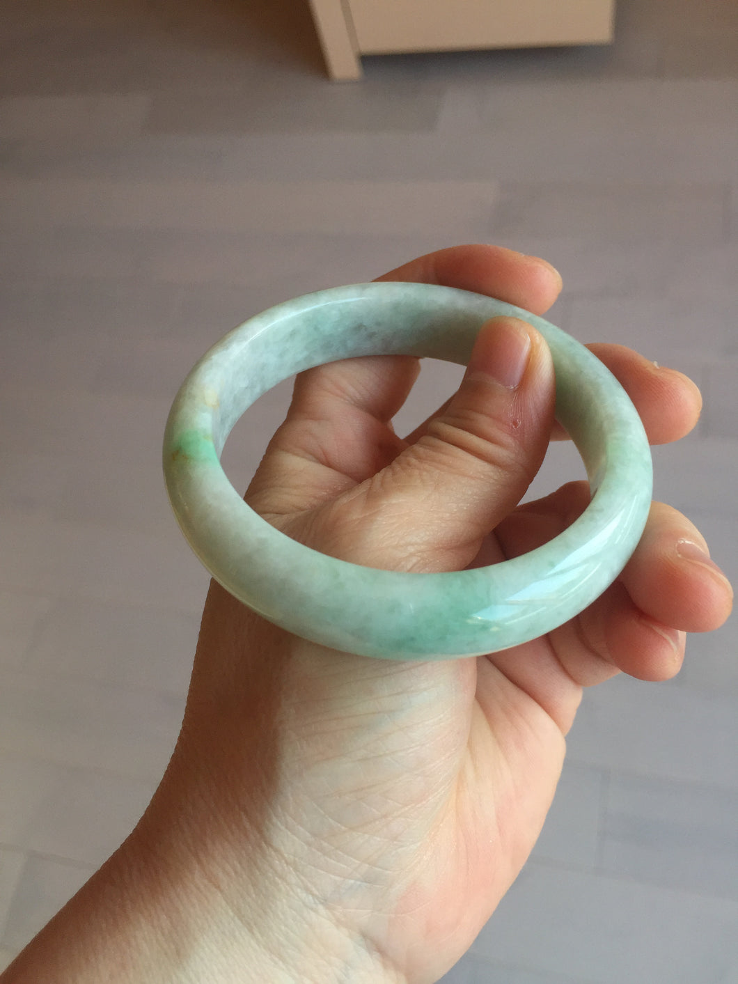 58.6mm 100% natural type A certified sunny green jadeite jade bangle BL37-0265