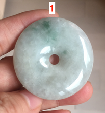 Load image into Gallery viewer, 40-43mm Type A 100% Natural green light brown Jadeite Jade Safety Guardian Button donuts Pendant group BP110
