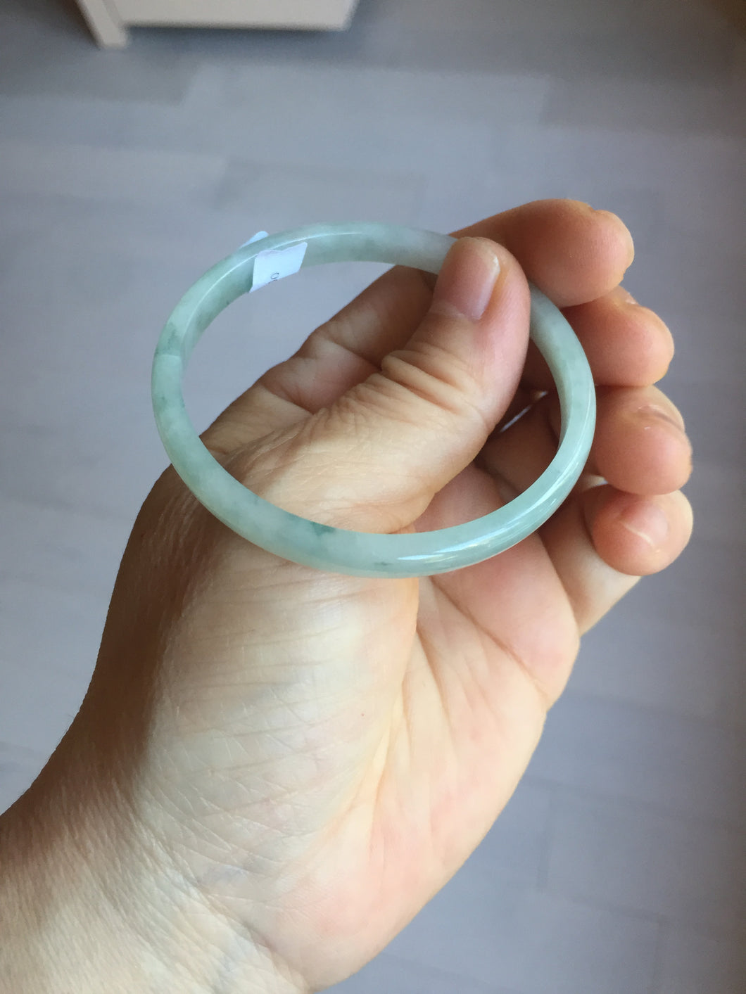 50mm certified 100% natural Type A icy watery light green with green floating flower slim jadeite jade bangle PA122-(5484)