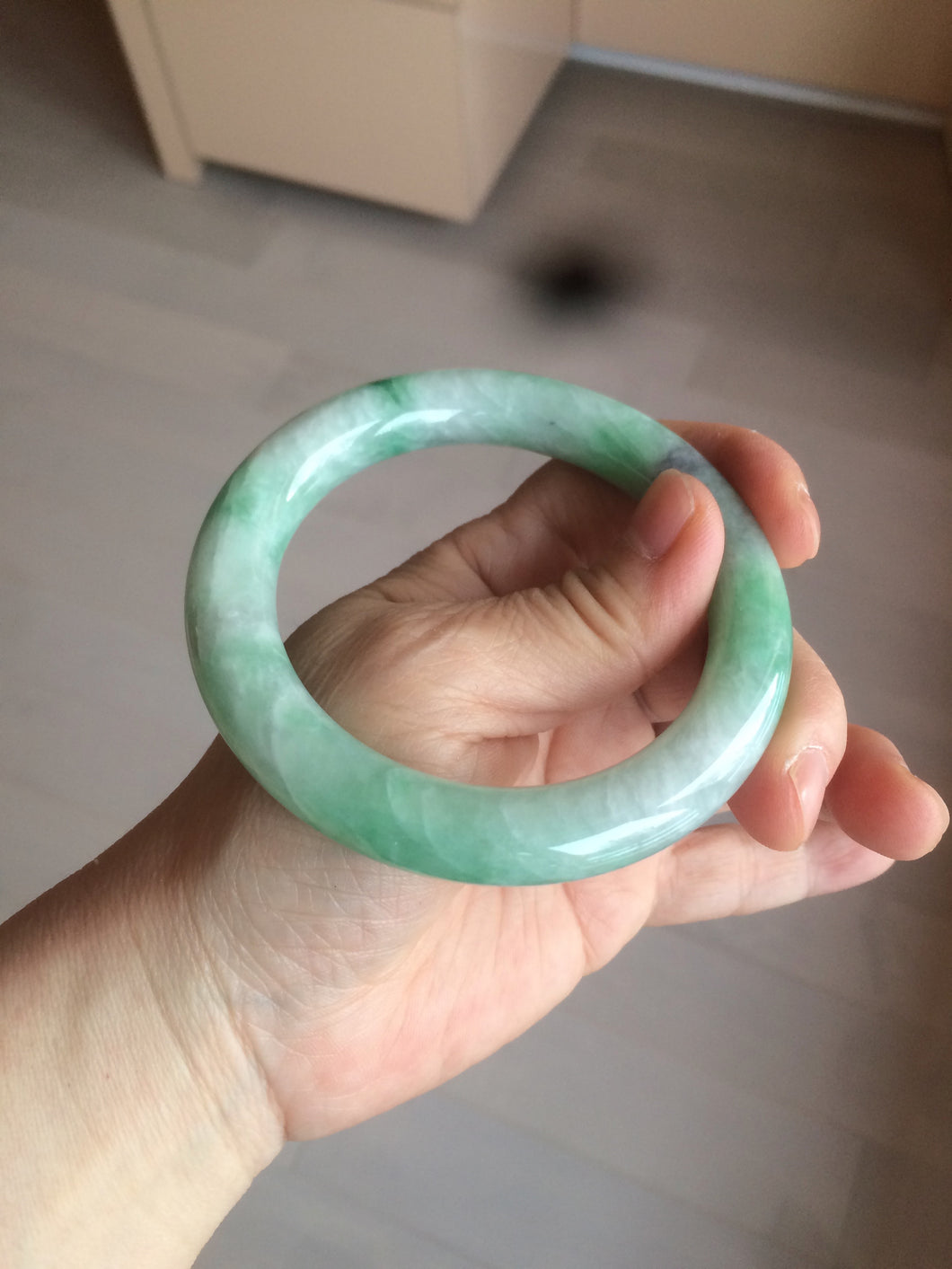 58.2mm certified 100% natural type A light sunny green chubby round cut jadeite jade bangle BK64-5407