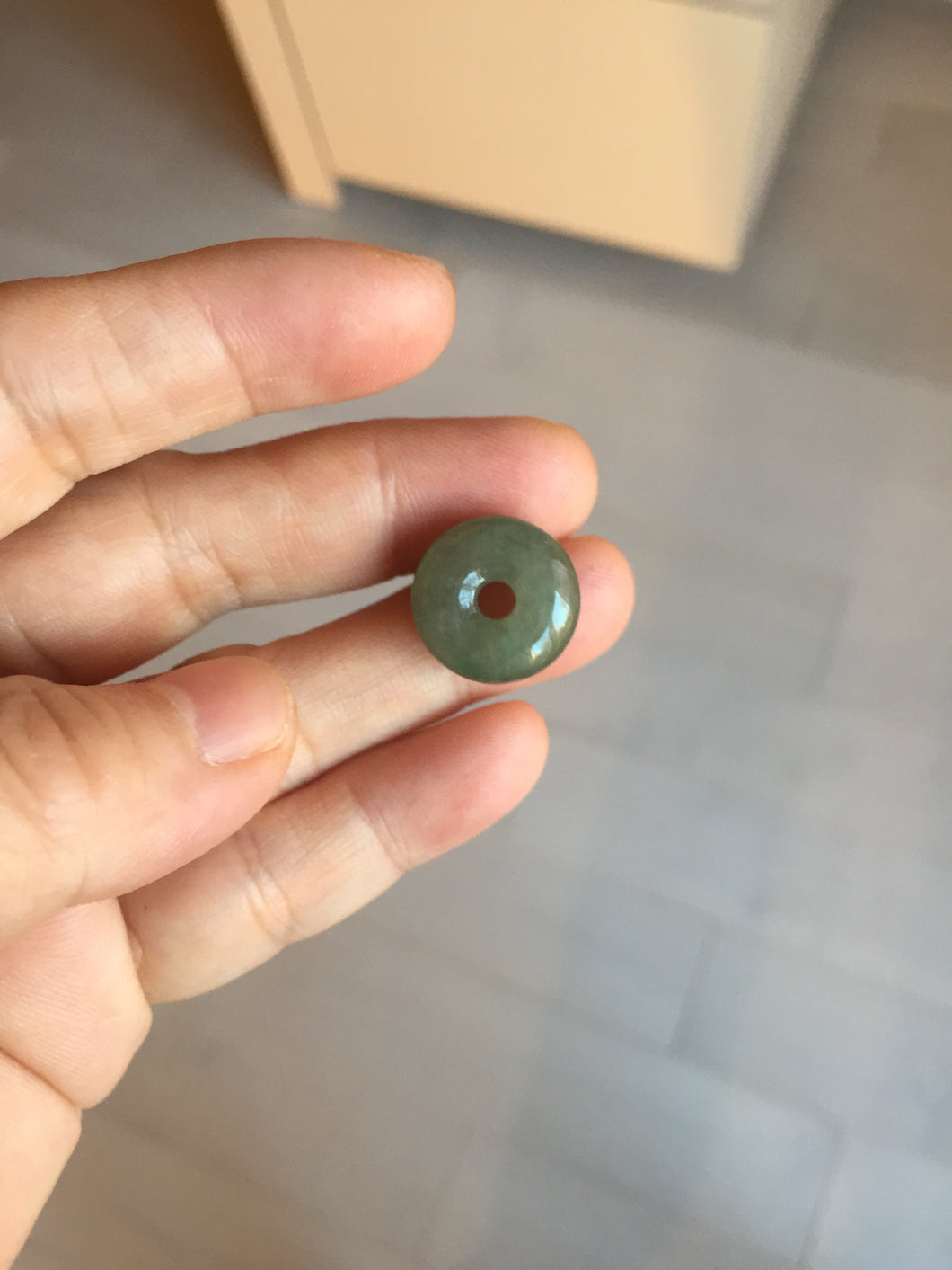 14-15mm Type A 100% Natural dark green black gray(老油青) Jadeite Safety Guardian Button donuts pendant PD198