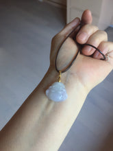 Load image into Gallery viewer, 100% Natural type A light purple white happy Buddha jadeite pendant BP182
