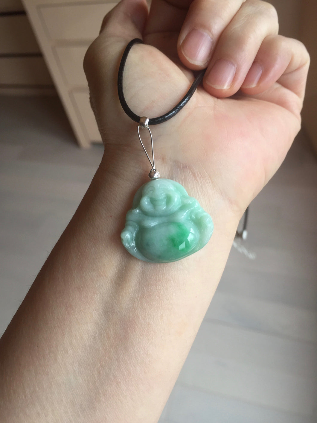 Certified 100% Natural type A sunny green happy Buddha jadeite Jade pendant PB65-5096