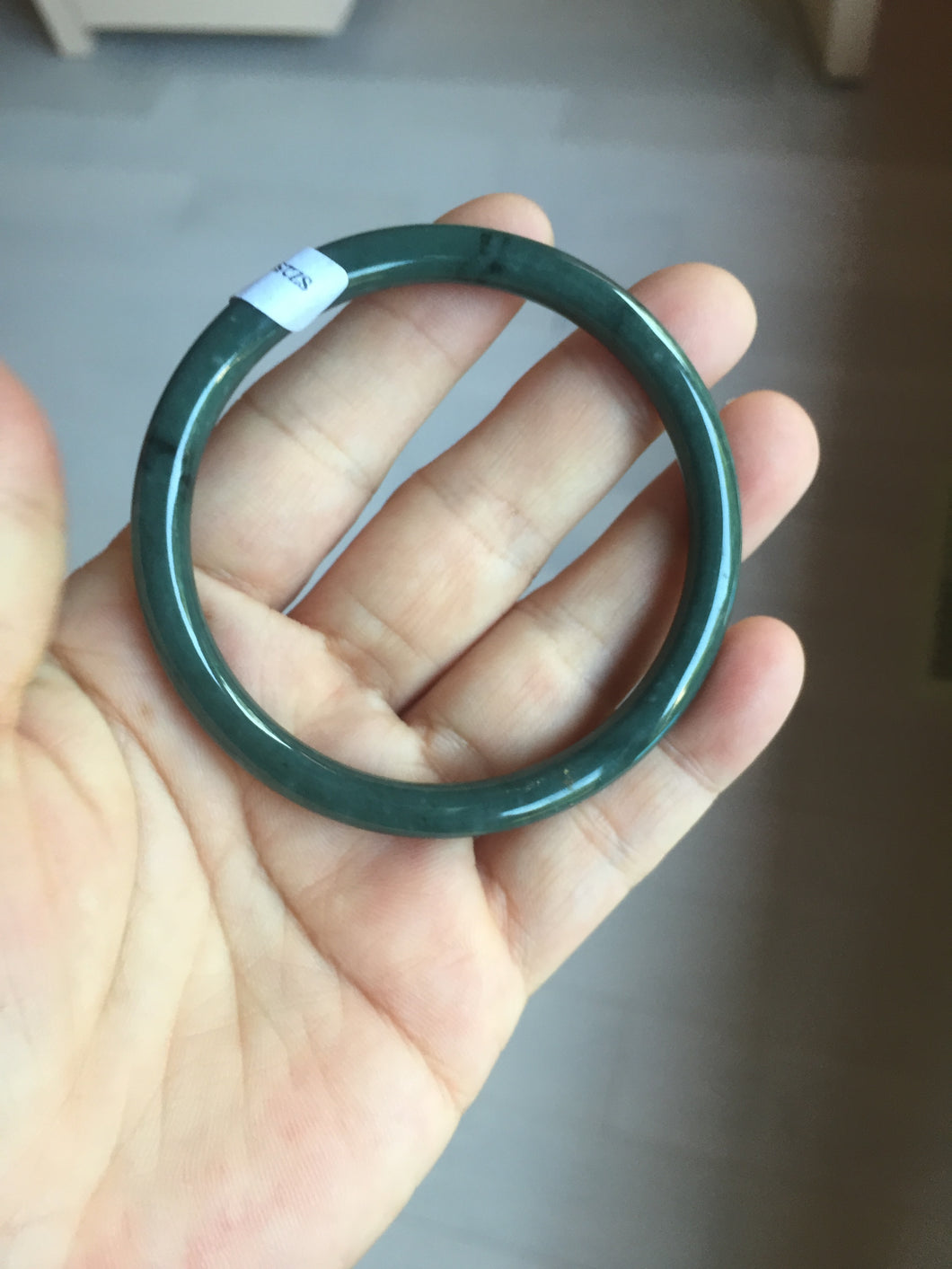 55mm Certified Type A 100% Natural dark green/blue/gray Guatemala slim round cut Jadeite bangle PA84-1027