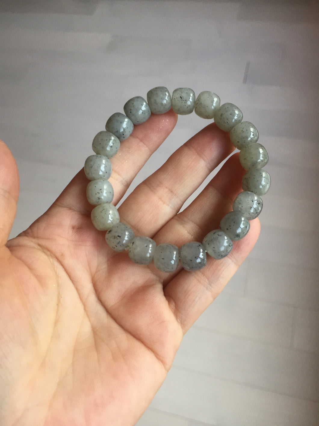 10x8mm 100% Natural icy black sesame paste(芝麻糊冰青花) vintage style nephrite Jade bead bracelet HN6