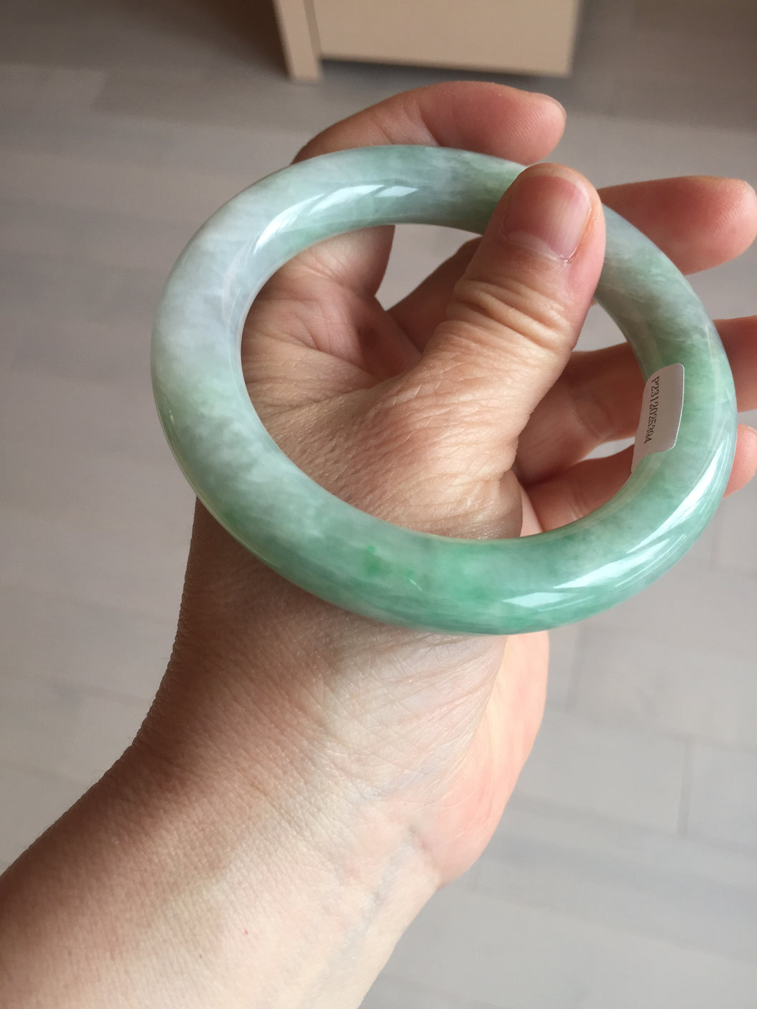 卖了 58mm certified 100% natural type A light sunny green chubby round cut jadeite jade bangle BL8-5394