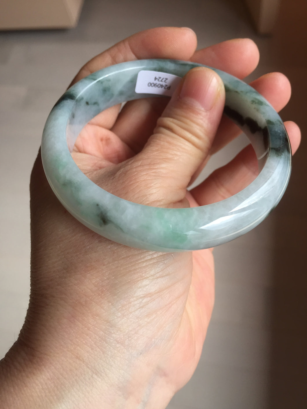 57mm Certified Type A 100% Natural sunny green/dark green Jadeite Jade bangle AM94-2724