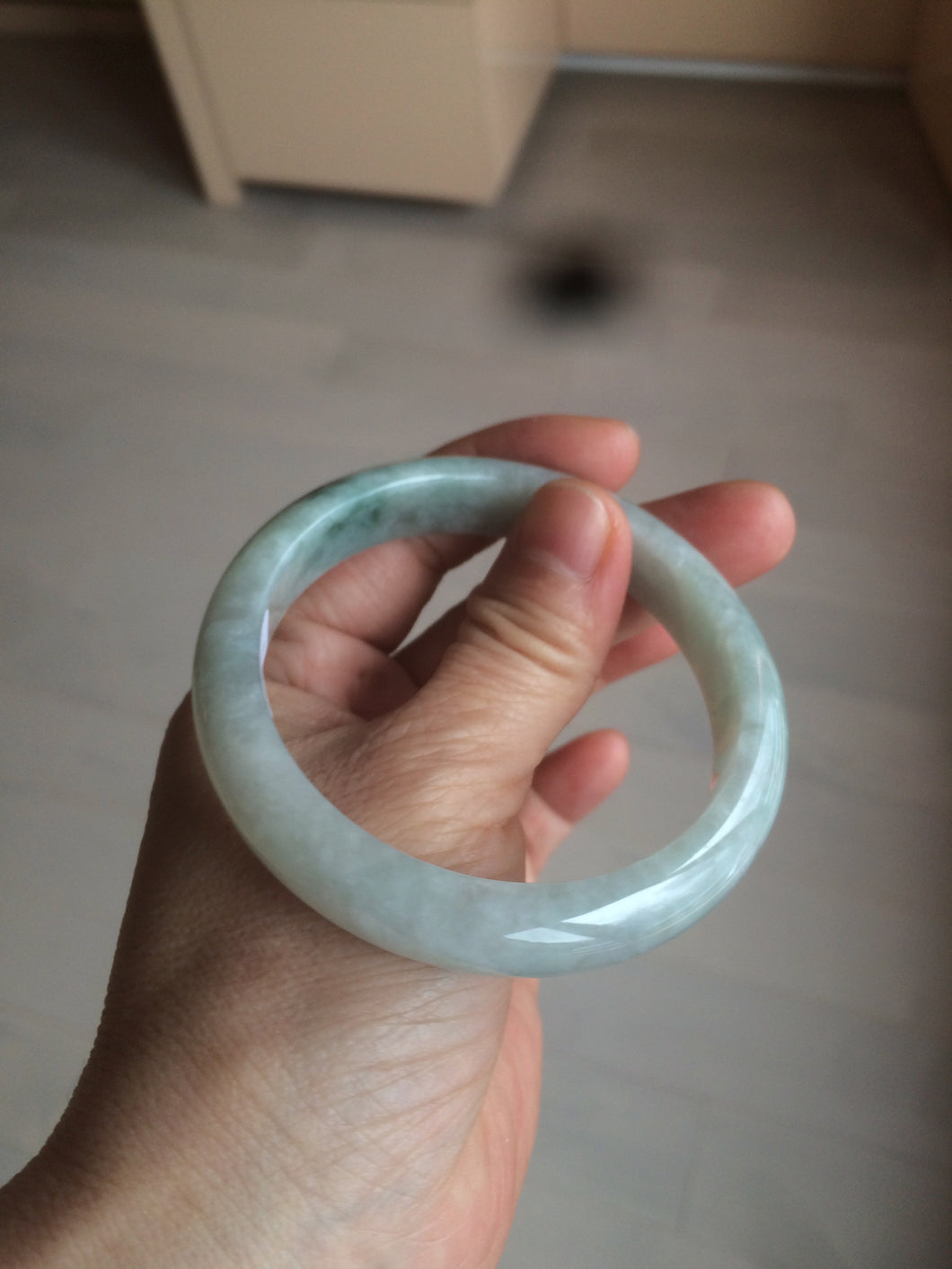 57mm Certified 100% natural Type A light green/white  jadeite jade bangle BH48-6419