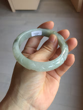 Load image into Gallery viewer, 55.3mm Certified Type A 100% Natural light green with carved Ancient Coin, Auspicious Cloud, and Lingzhi Jadeite Jade bangle PD146-6252
