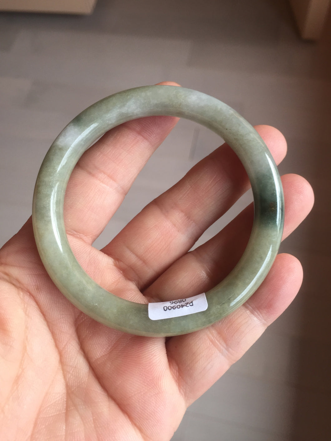 54mm Certified Type A 100% Natural dark green gray round cut Jadeite bangle AU45-0896