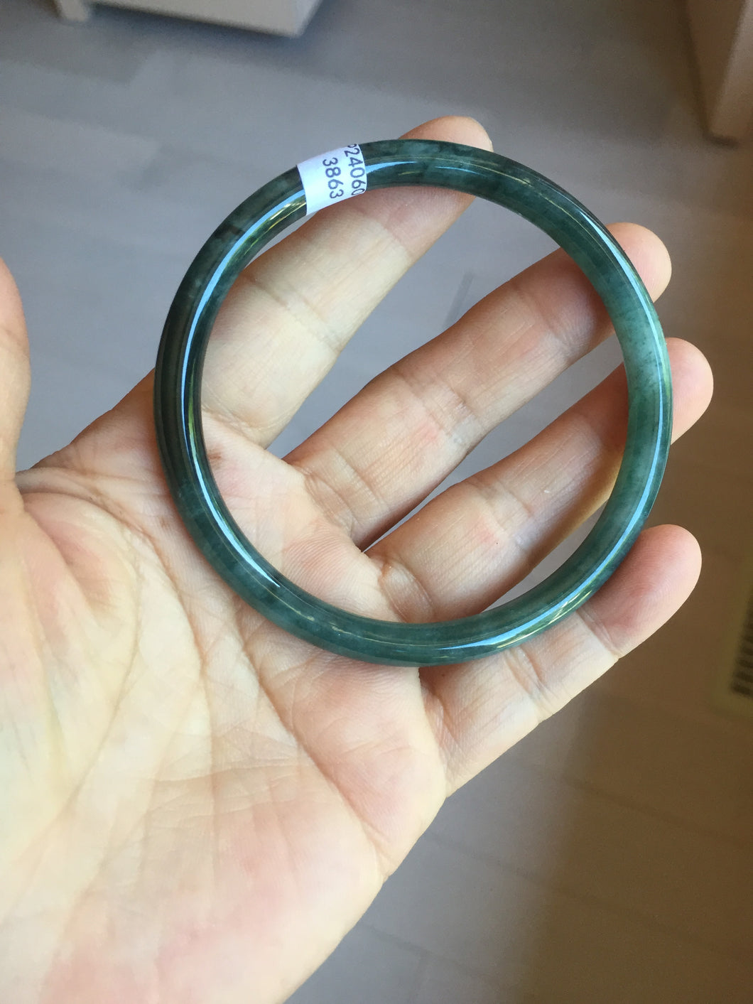 60mm Certified Type A 100% Natural green/blue/black/gray slim round cut Guatemala Jadeite bangle PC85-3863