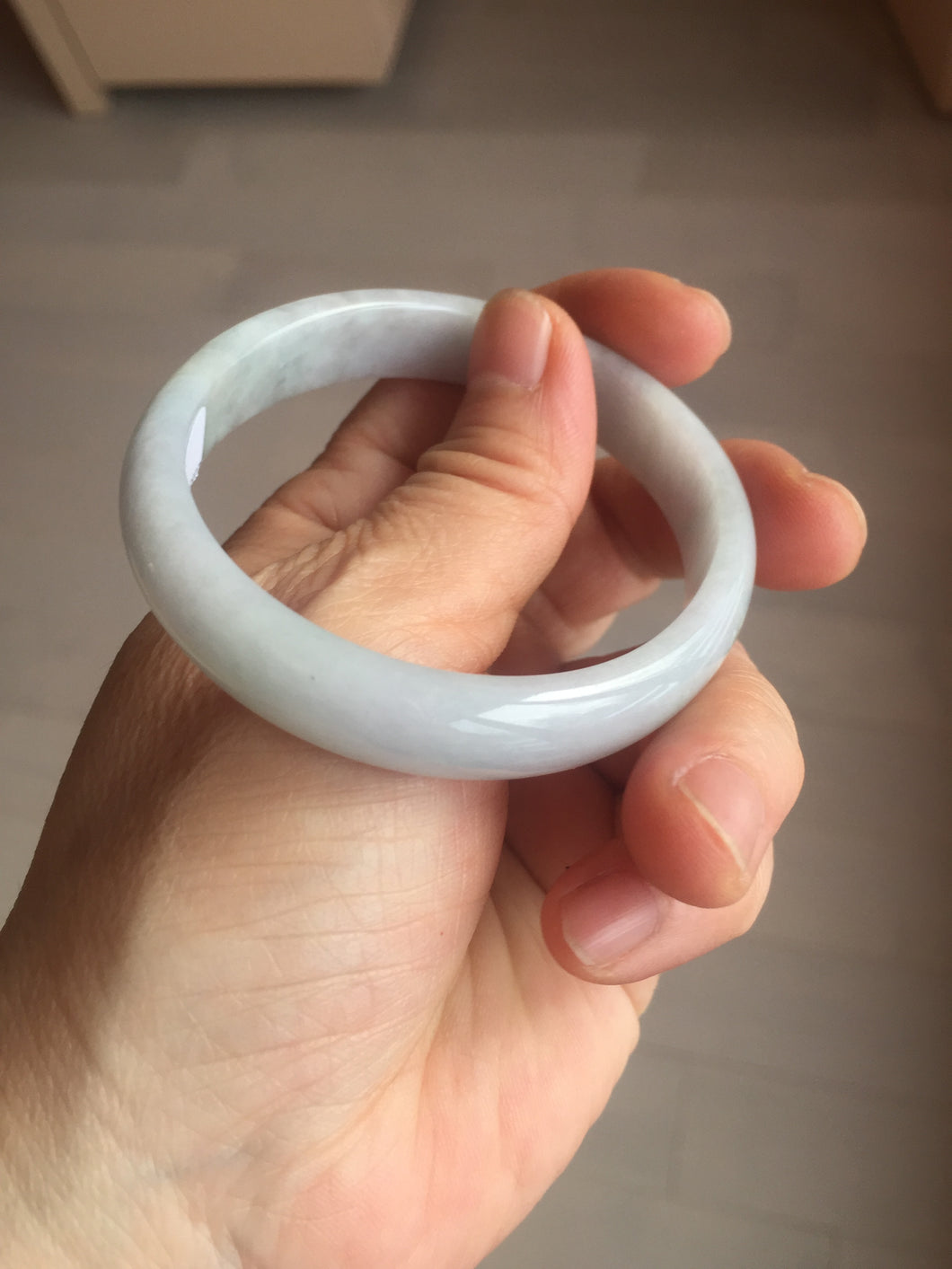 53.5mm Certified Type A 100% Natural light green white oval Jadeite bangle AU2-3837