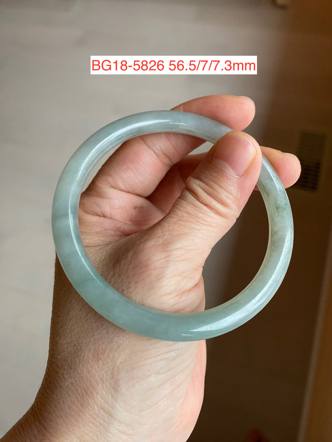 56.5mm Certified 100% natural Type A light green/gray round cut jadeite jade bangle BG18-5826