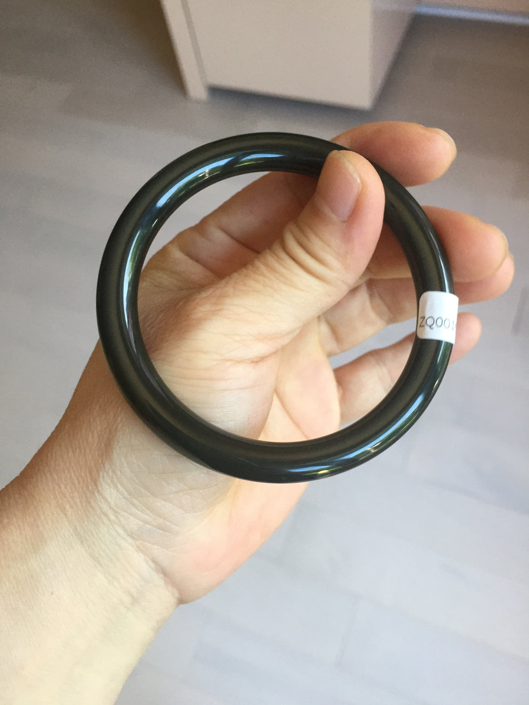 58.4mm 100% Natural dark green/black meteorite Stellar Night sky slim round cut nephrite bangle HT113-8249