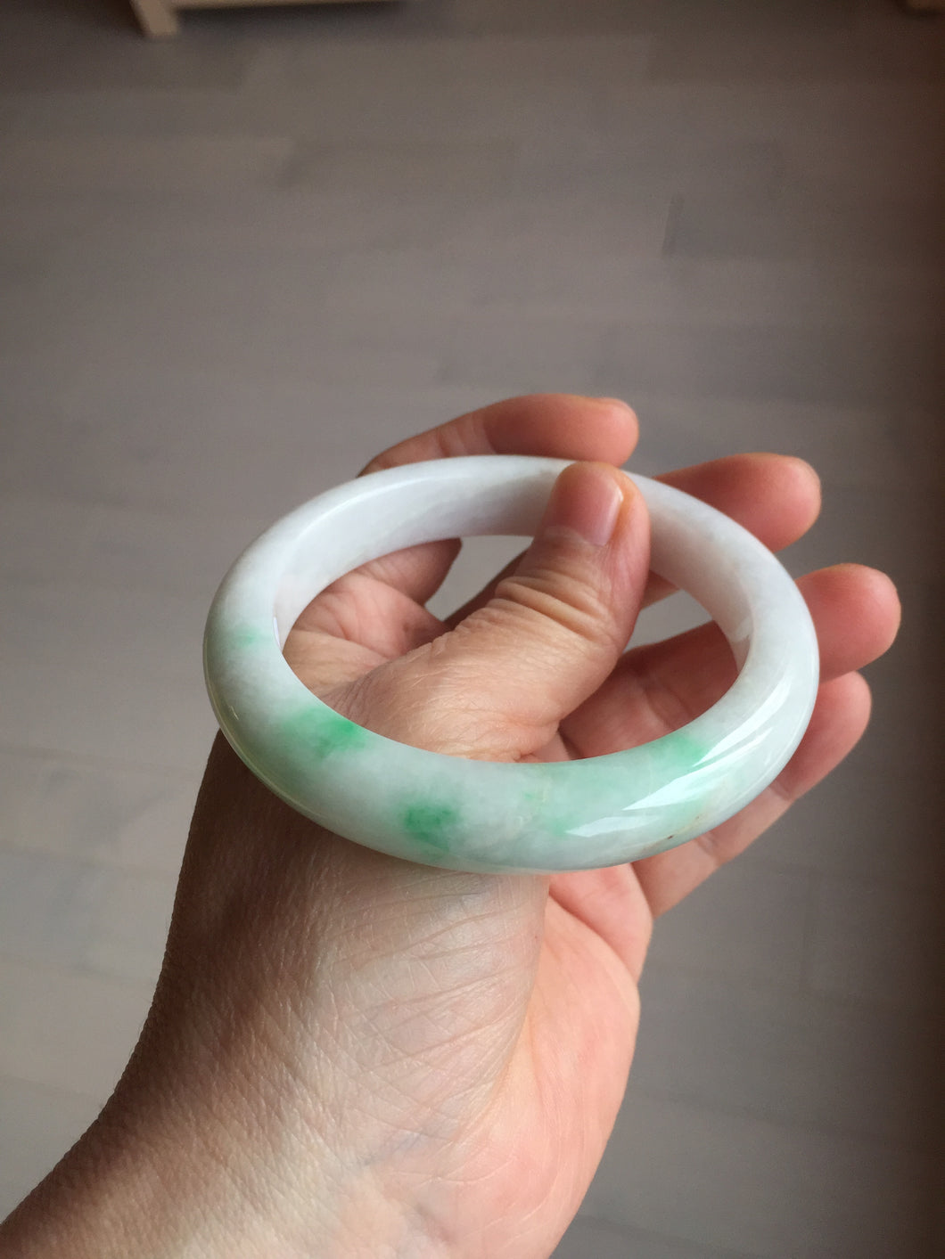 58mm Certified Type A 100% Natural sunny green/white(白底青) Jadeite Jade bangle AM100-2810