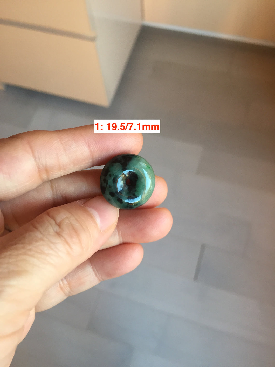 Type A 100% Natural dark green black Jadeite Safety Guardian Button donuts pendant PD187