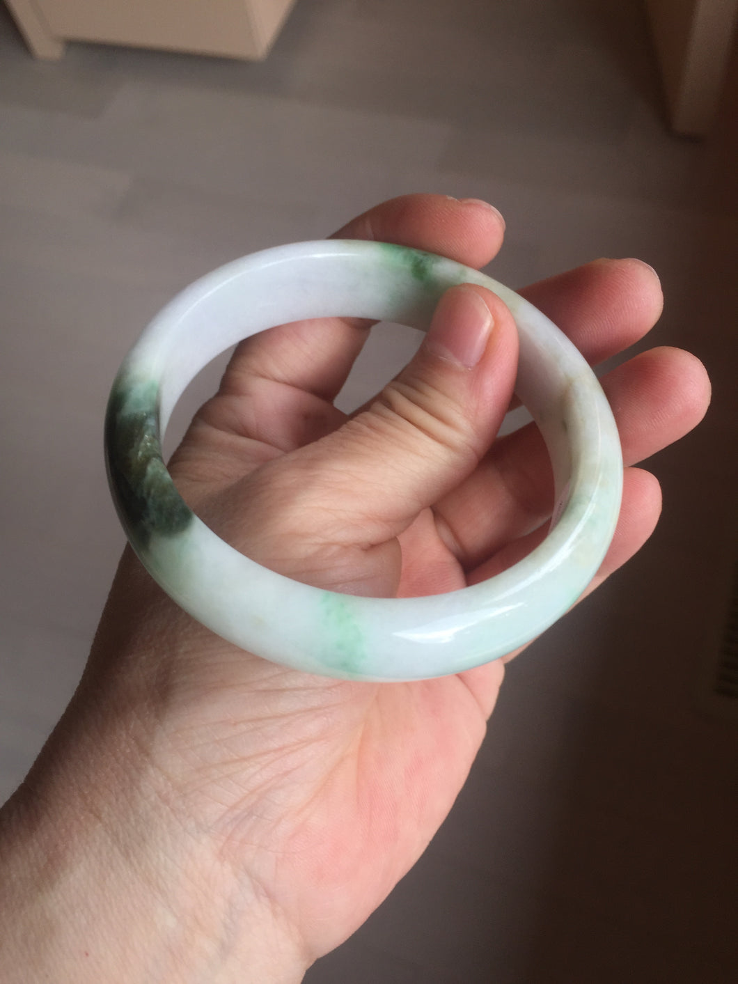 60mm certified Type A 100% Natural sunny green yellow brown white Jadeite Jade bangle D137-1732