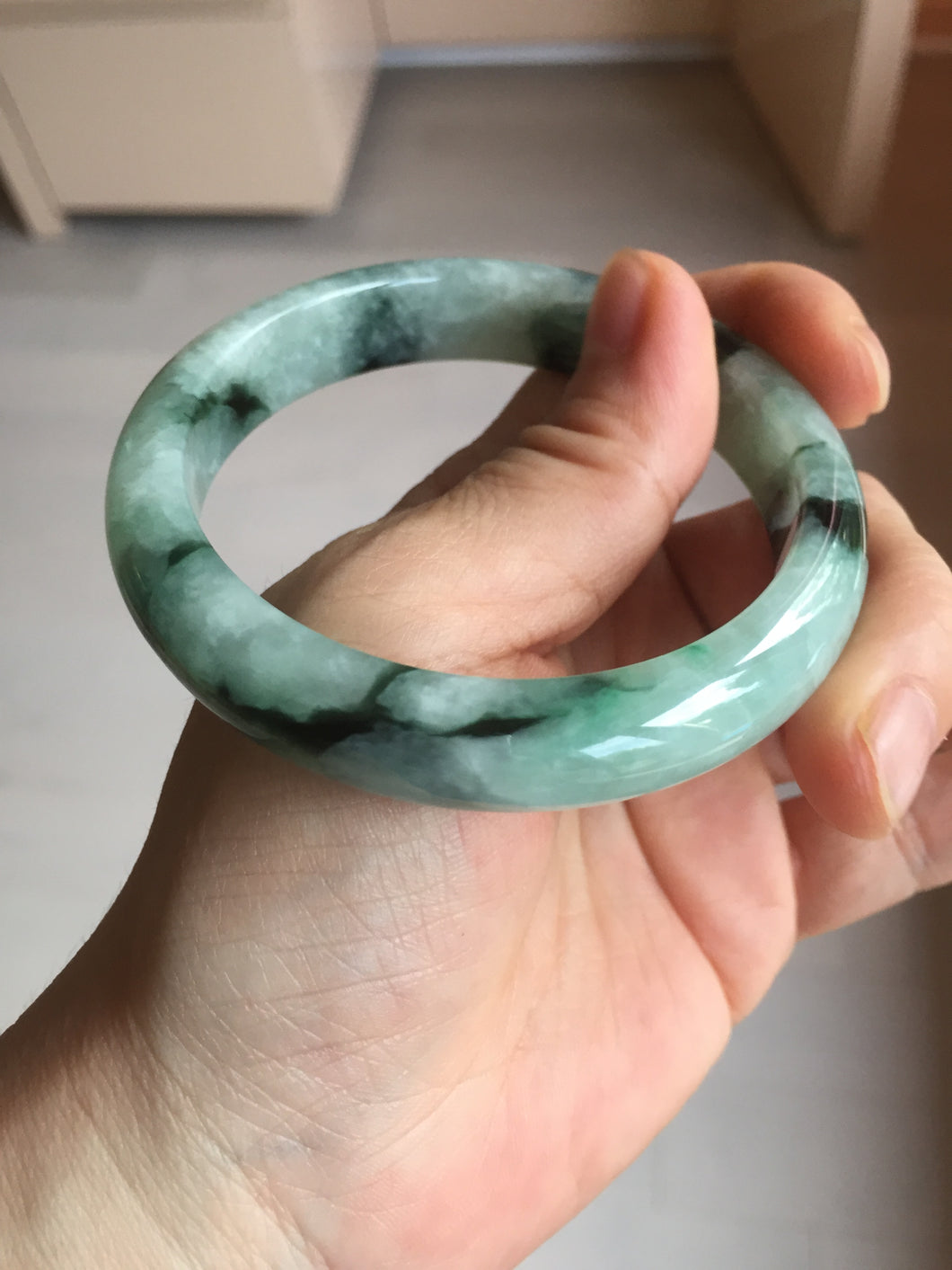 56.5mm Certified Type A 100% Natural suny green dark green Jadeite Jade bangle BP33-8236