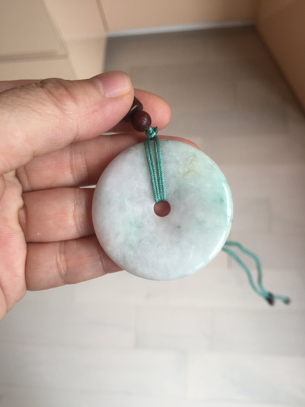 40-43mm Type A 100% Natural green light brown Jadeite Jade Safety Guardian Button donuts Pendant group BP110