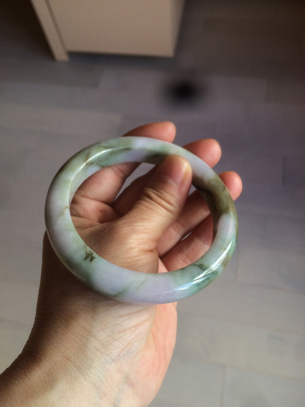 60.5mm Certified Type A 100% Natural green/purple/brown pink camouflage color Jadeite Jade bangle BH37-5281