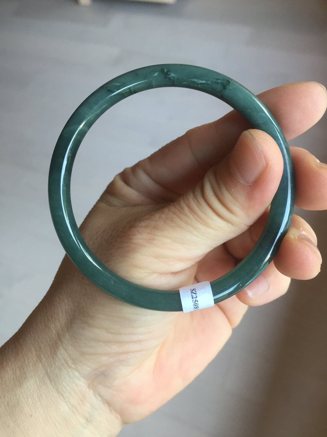 56.5mm Certified Type A 100% Natural dark green/blue/gray Guatemala slim round cut Jadeite bangle PA88-1025
