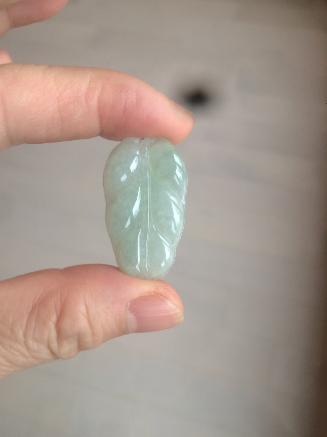 Certified type A 100% Natural icy watery green Jadeite Jade leaf pendant BH59-6-2606