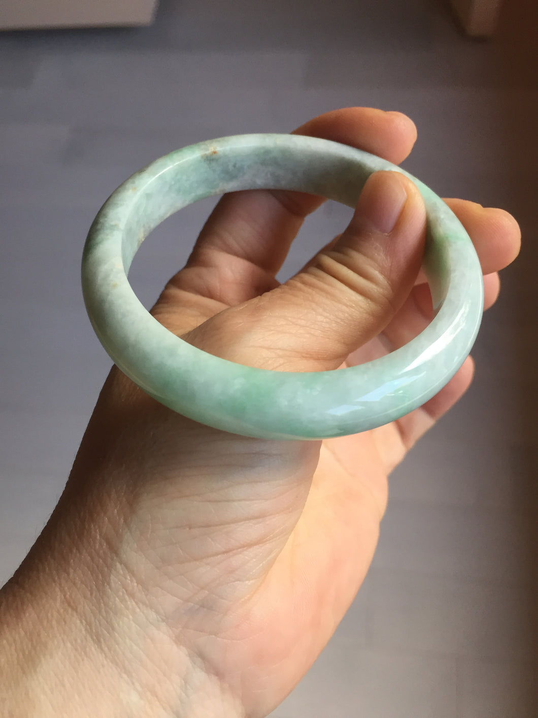 58mm Certificate 100% natural type A sunny green brown jadeite jade bangle D139-4022