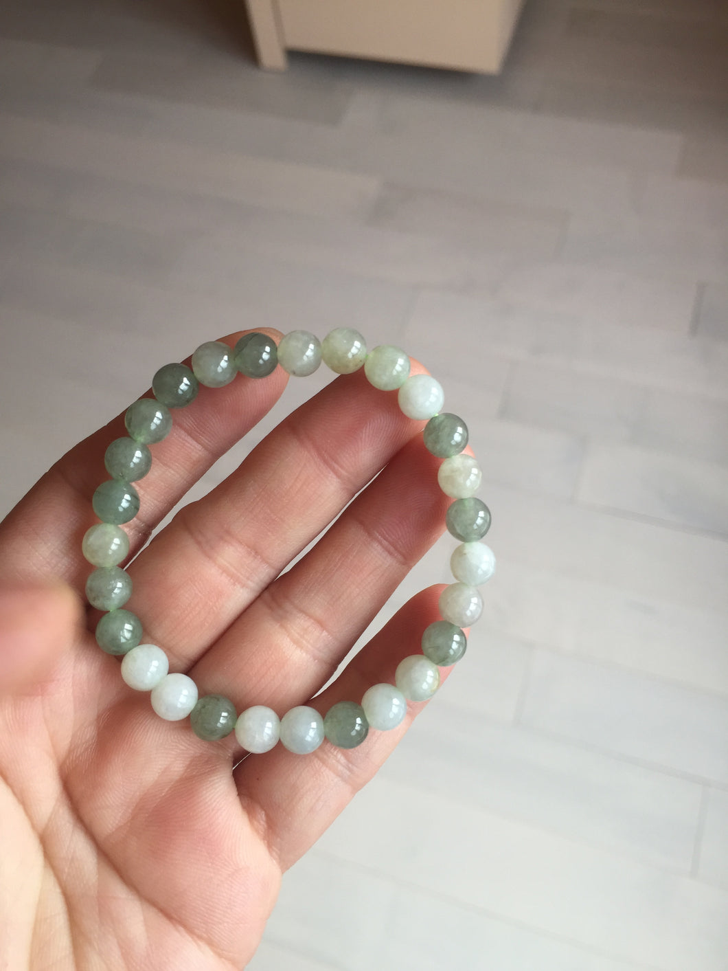 6.6-6.8mm 100% natural type A light green/white jadeite jade beads bracelet BL21